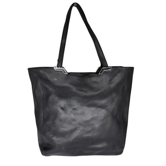 Ralph Lauren Purse Black Shoulder Bucket Large 100% Leather Silver Top Handle - Picture 2 of 15